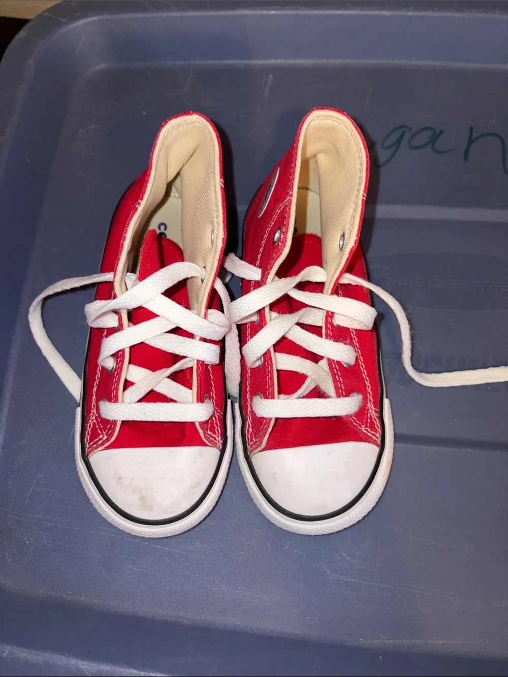 Converse Kids Red High Top Sneakers with White Laces